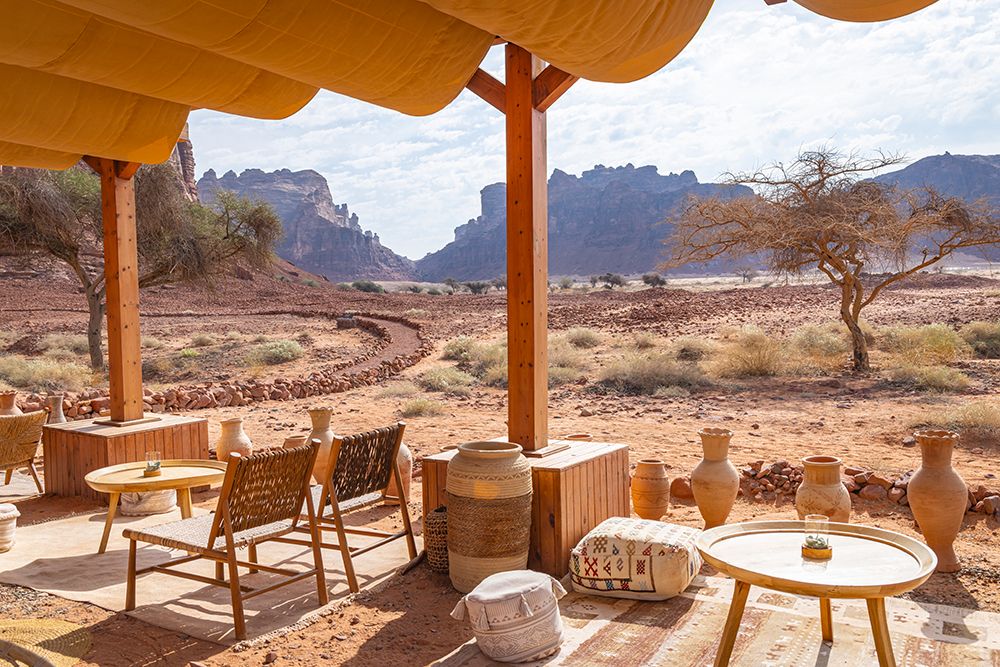 Saudi Arabia, Medina, Al-Ula. Cafe at the Dadan visitor center, site of an ancient kingdom.